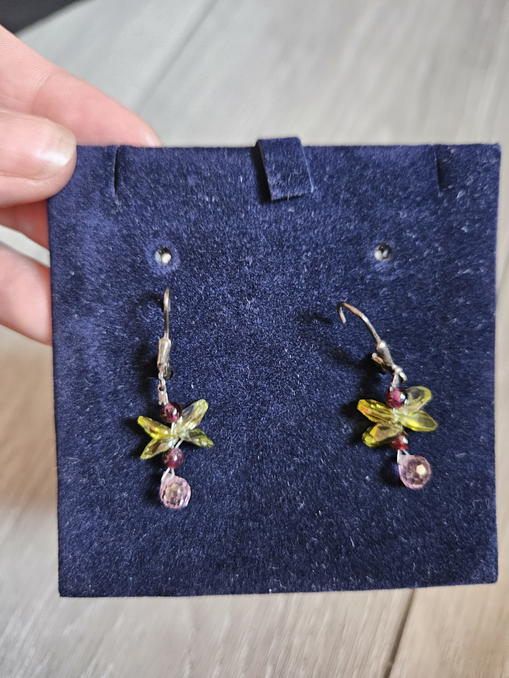 Green Floral Drop Earrings with Pink and Red Beads